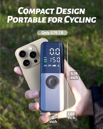 GPUTEK Pompe Vélo Électrique 150 PSI – Mini Pompe Portable Avec Manomètre Digital & Valves Presta/Schrader